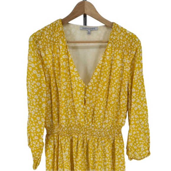 Collective Concepts Long Sleeve Button Front Floral Print Dress Yellow Floral XL - Picture 4 of 13